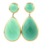 A pair of 9ct gold chrysoprase drop earrings.