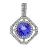 A tanzanite and diamond cluster pendant.