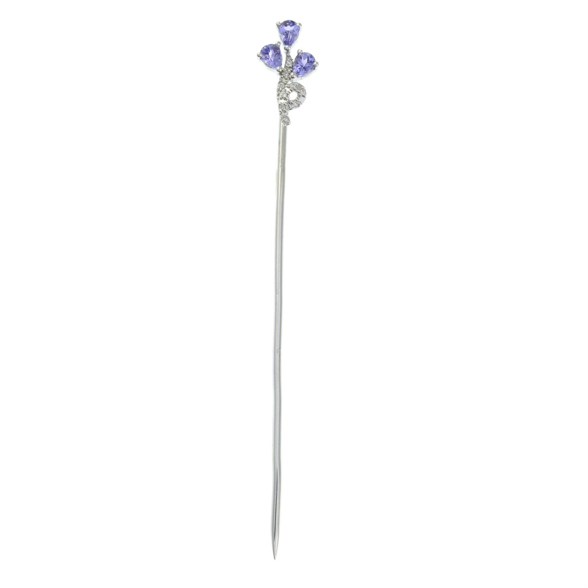 A tanzanite and diamond floral stick pin. - Image 2 of 3