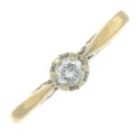 A 9ct gold brilliant-cut diamond single-stone ring.