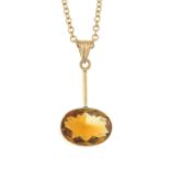 A citrine pendant, with 9ct gold chain.