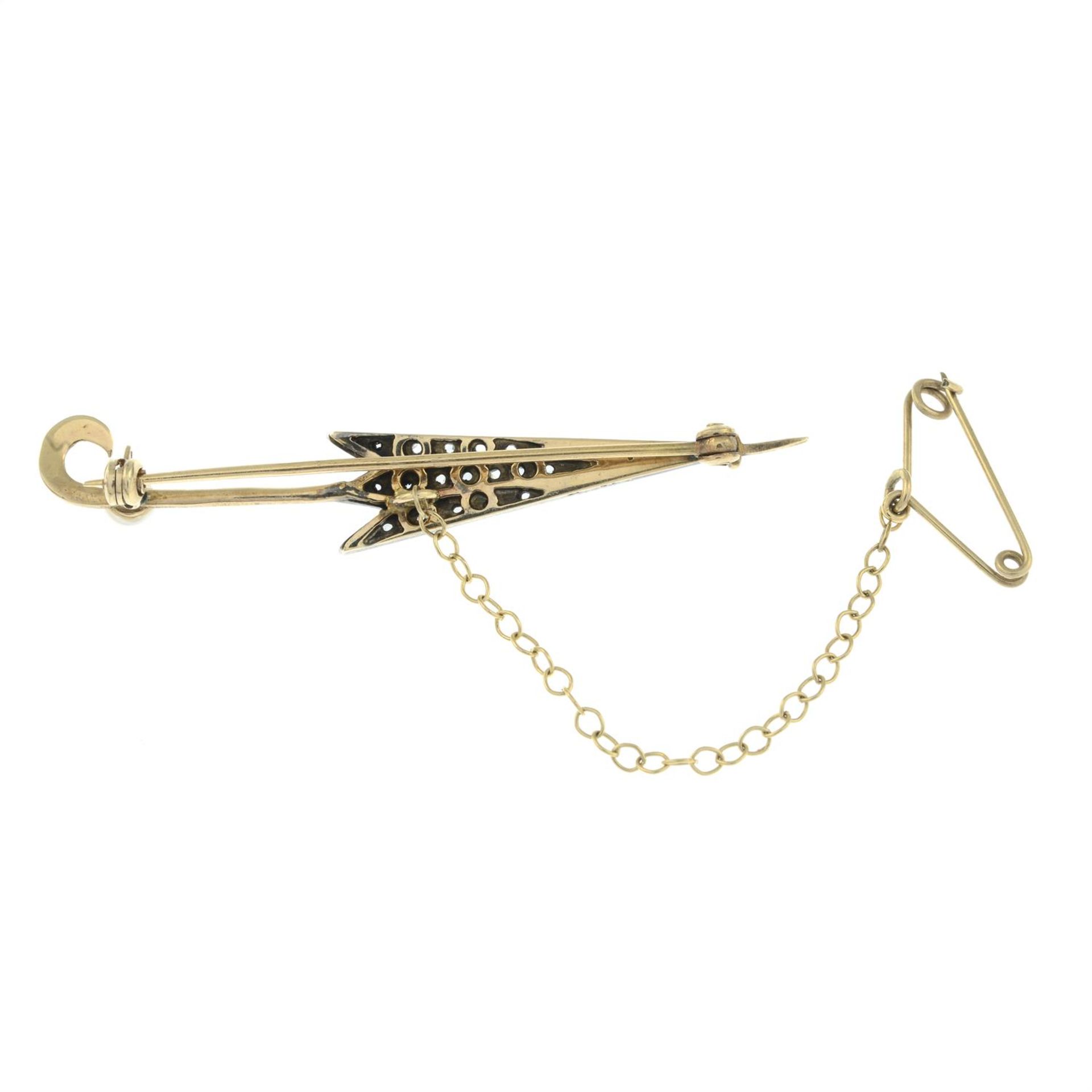 An early 20th century silver and gold, rose-cut diamond and seed pearl umbrella brooch. - Image 2 of 2