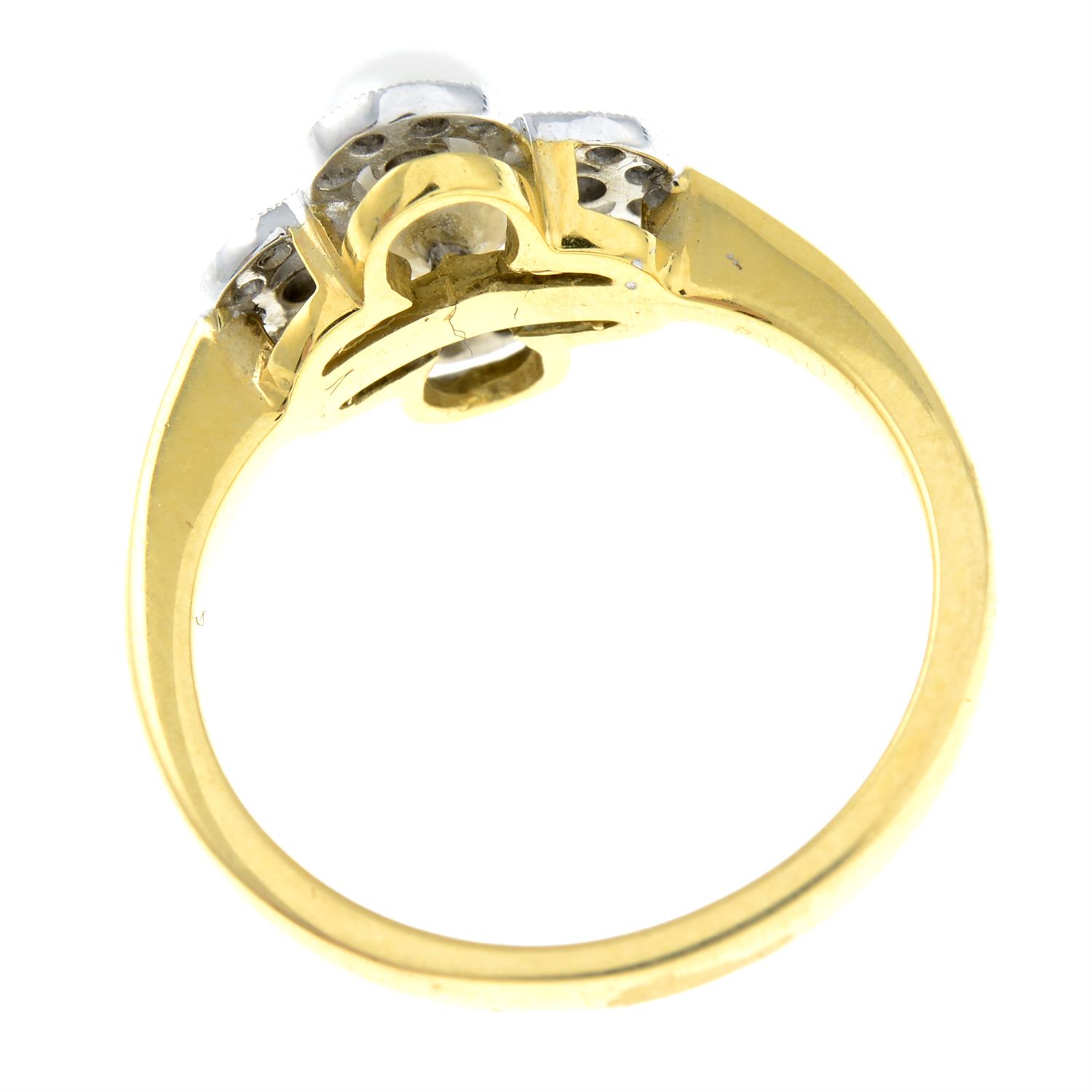 An 18ct gold cultured pearl and diamond cluster ring. - Image 2 of 2