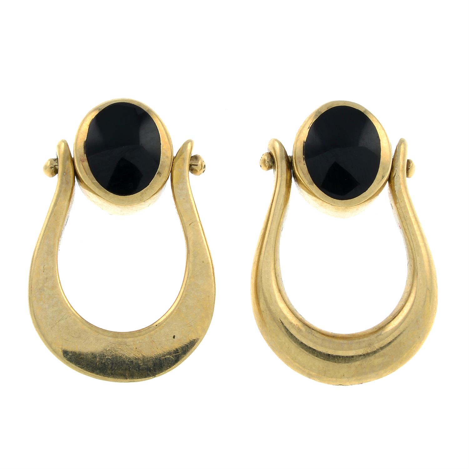 A pair of 9ct gold onyx earrings.