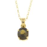 A brown zircon single-stone pendant, with 9ct gold chain.