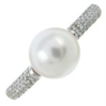 An 18ct gold cultured pearl and diamond ring.