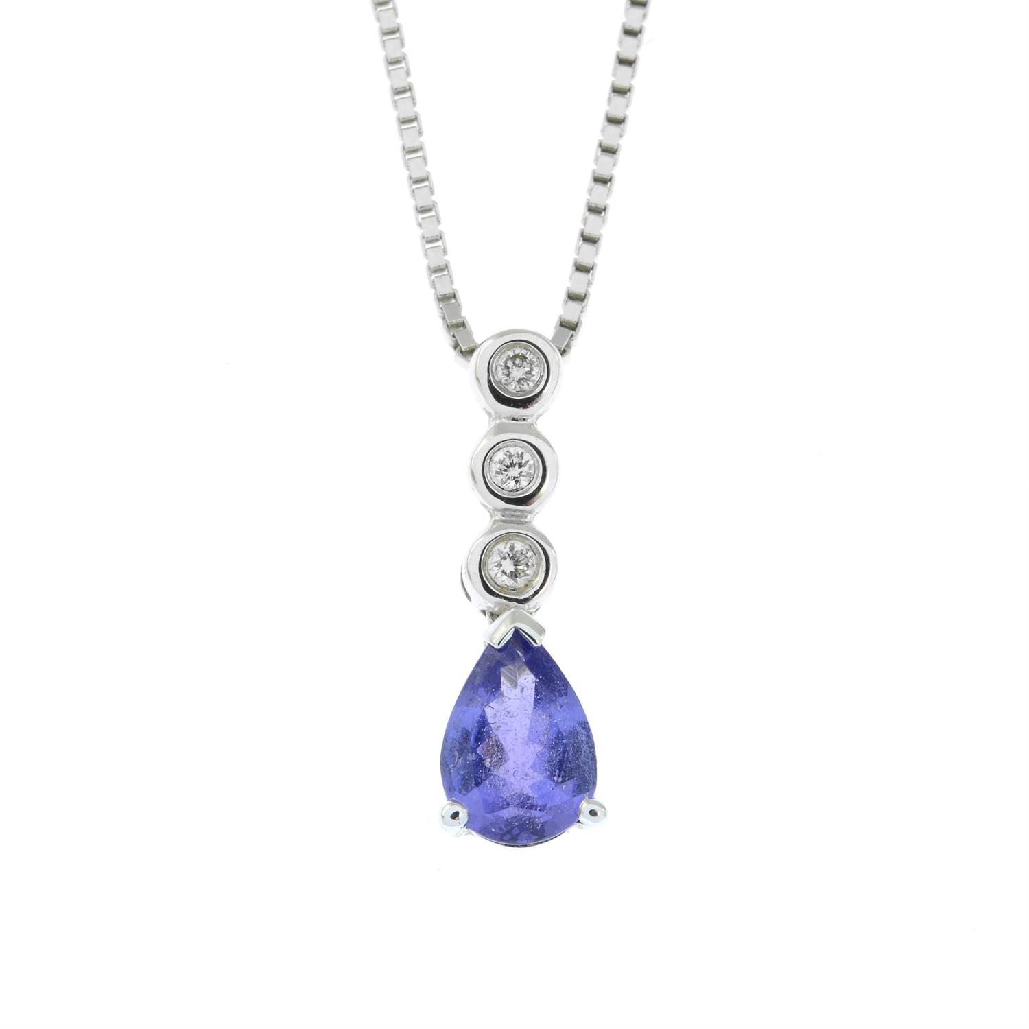 An 18ct gold tanzanite and brilliant-cut diamond pendant, with chain.