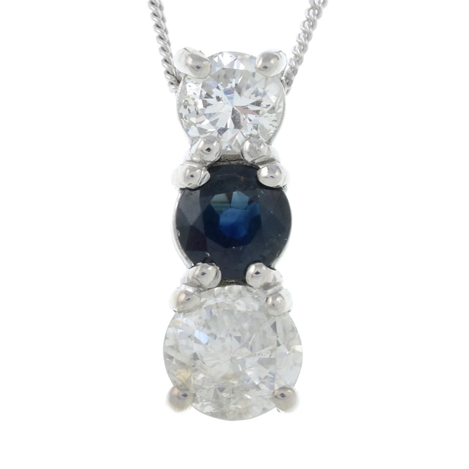 An 18ct gold sapphire and brilliant-cut diamond pendant, with chain.