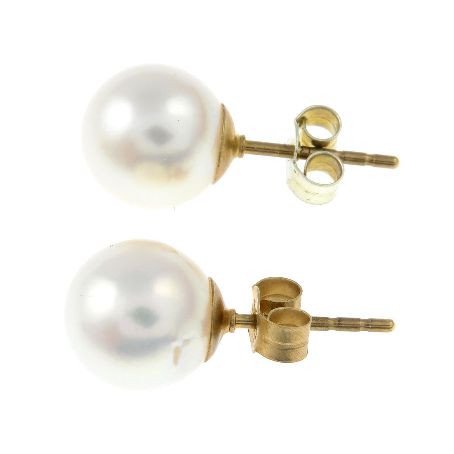 A pair of cultured pearl stud earrings. - Image 2 of 2