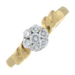 A 9ct gold diamond cluster ring.