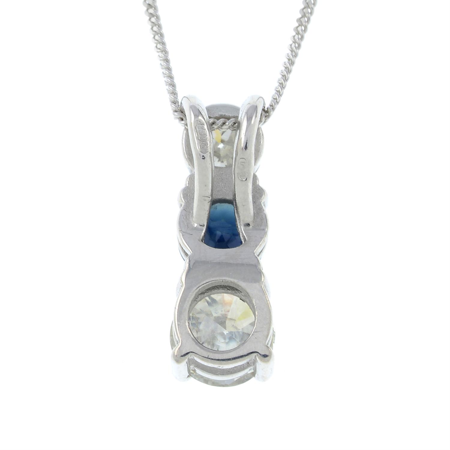 An 18ct gold sapphire and brilliant-cut diamond pendant, with chain. - Image 2 of 3