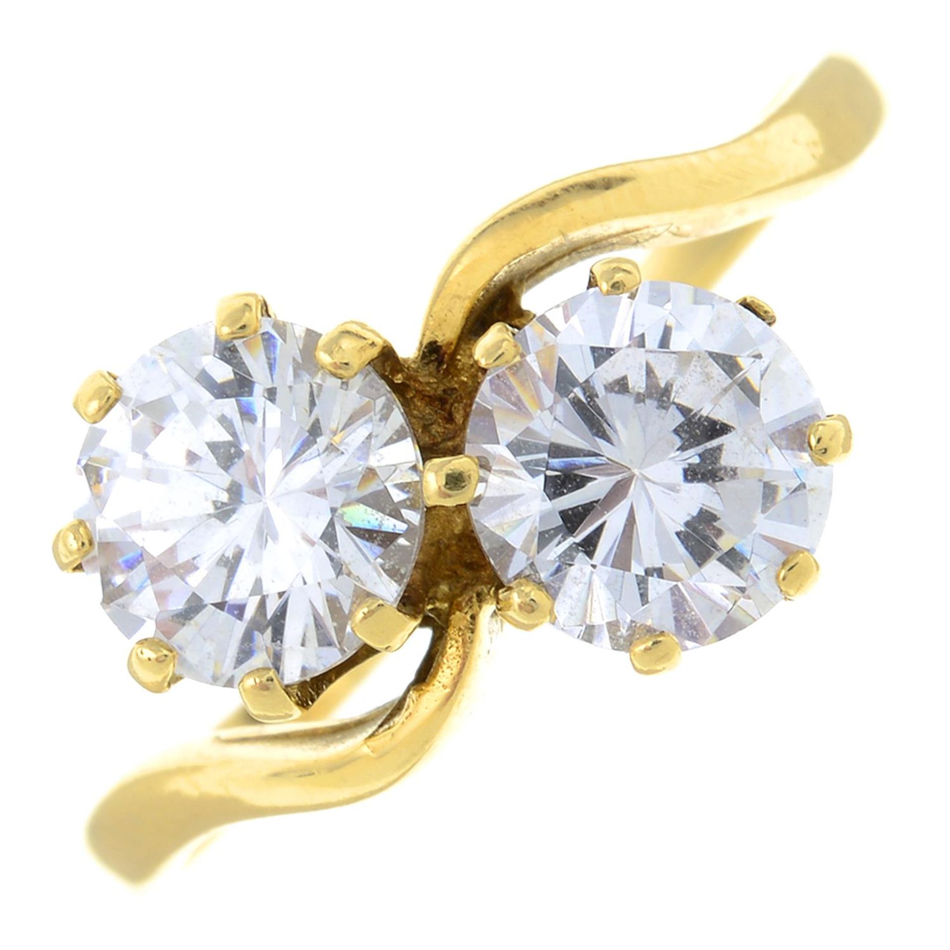 An 18ct gold cubic zirconia two-stone ring.