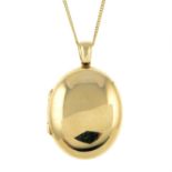 A 9ct gold locket pendant, suspended from a 9ct gold chain.