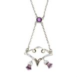 An early 20th century silver purple paste and amethyst necklace, by Charles Horner.