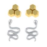 Seven pairs of various 'Force Tropicale' and 'Three Hexagon' earrings, by Cluse.
