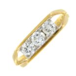 An 18ct gold brilliant-cut diamond three-stone ring.