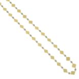 A square-link necklace with textured bead spacers.