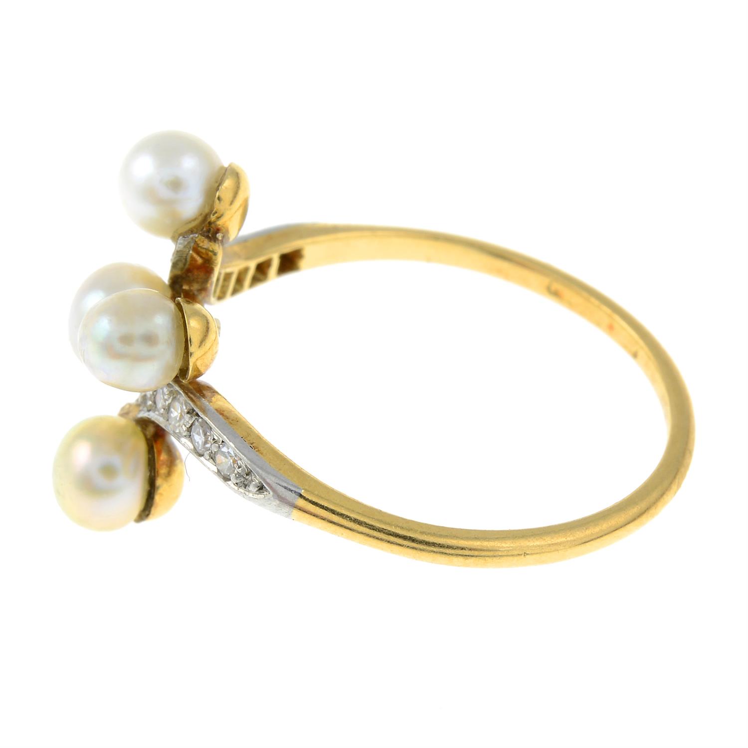 An early 20th century 18ct gold and platinum, cultured pearl and diamond ring. - Image 2 of 3