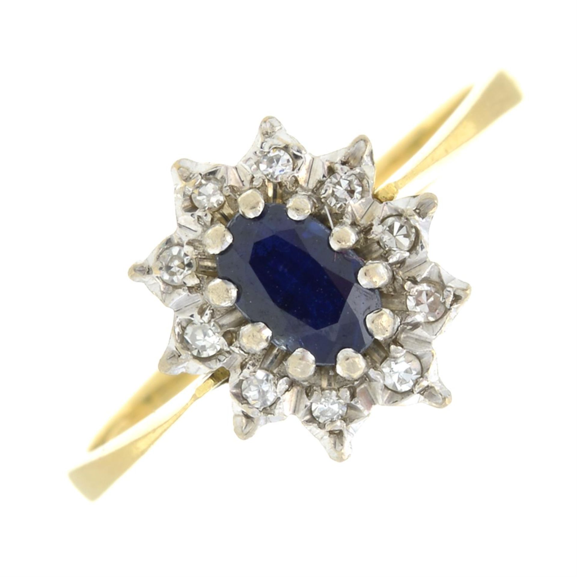 An 18ct gold sapphire and single-cut diamond cluster ring.