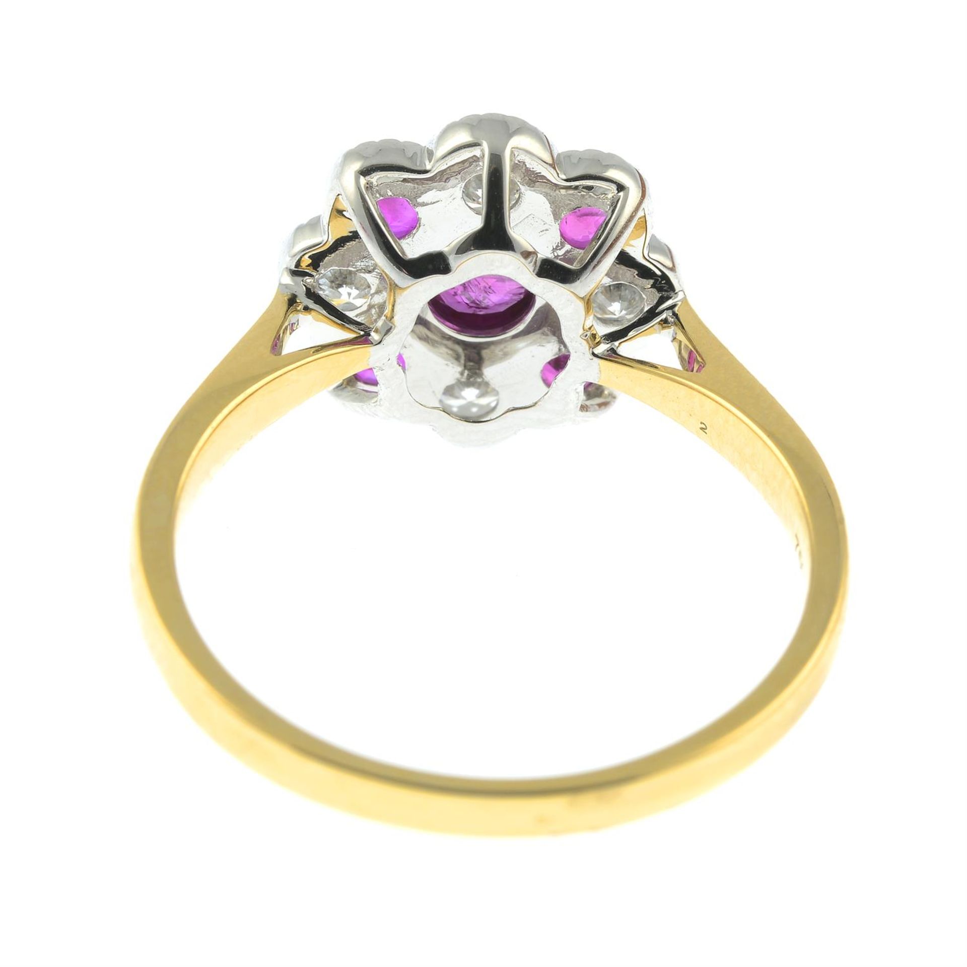 An 18ct gold ruby and diamond floral cluster ring. - Image 3 of 3