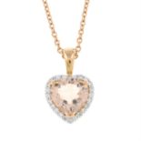 A morganite and diamond heart-shape cluster pendant, with chain.