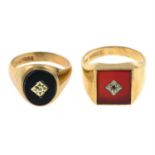 Two 9ct gold gem-set signet rings. One AF.