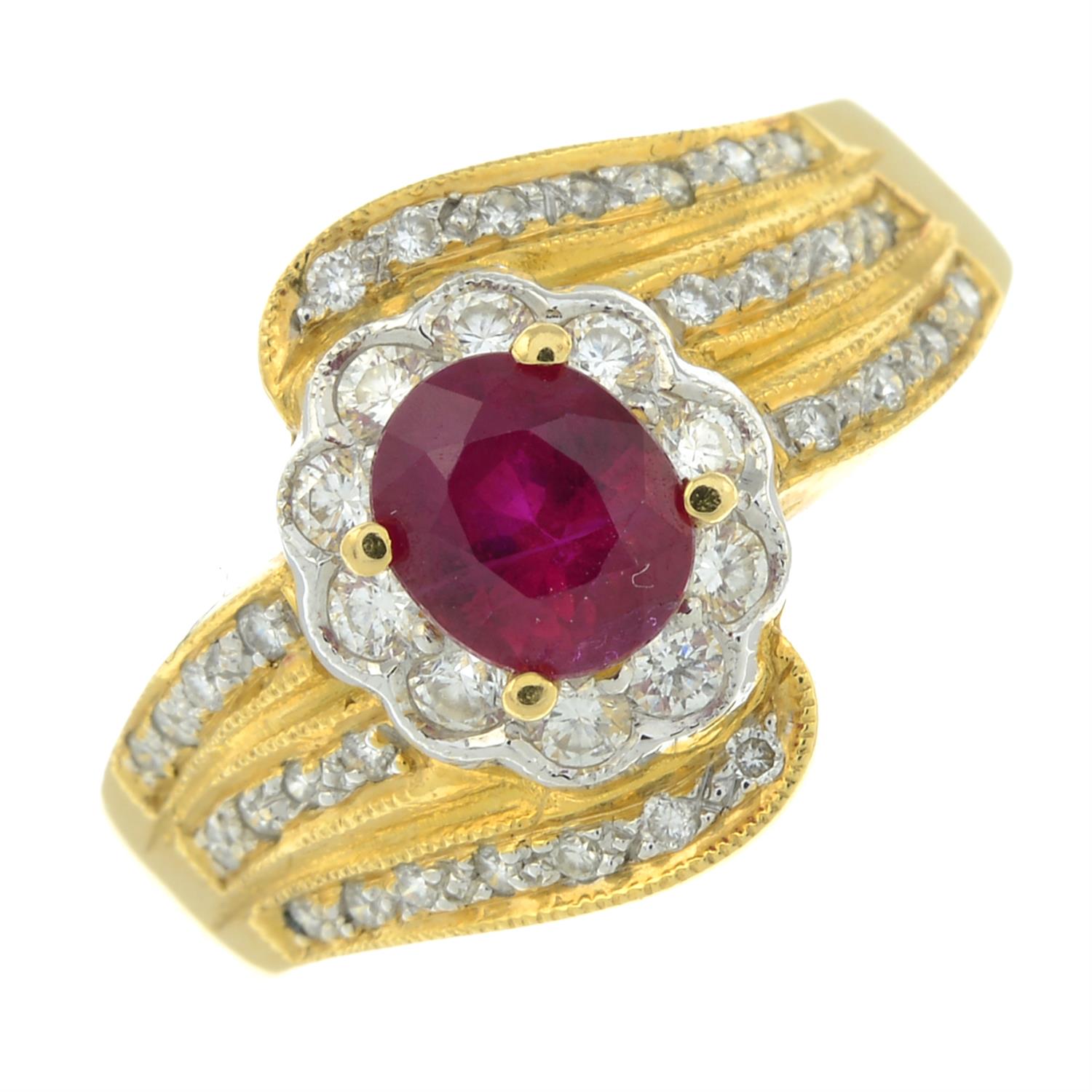 A ruby and diamond dress ring.