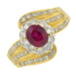 A ruby and diamond dress ring.