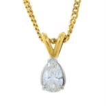 An 18ct gold pear-shape diamond single-stone pendant, with chain.