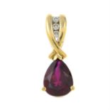 A 9ct gold synthetic ruby and diamond pendant.