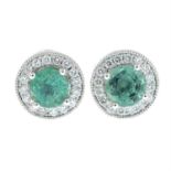 A pair of 18ct gold emerald and diamond stud earrings.