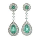 A pair of 18ct gold emerald and diamond detachable drop earrings.