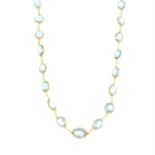 An aquamarine line necklace.