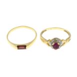 A glass filled ruby ring and a tourmaline ring.