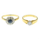 An 18ct gold sapphire and diamond ring and an 18ct gold diamond single-stone ring.