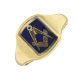 A 9ct gold Masonic enamel swivel signet ring.