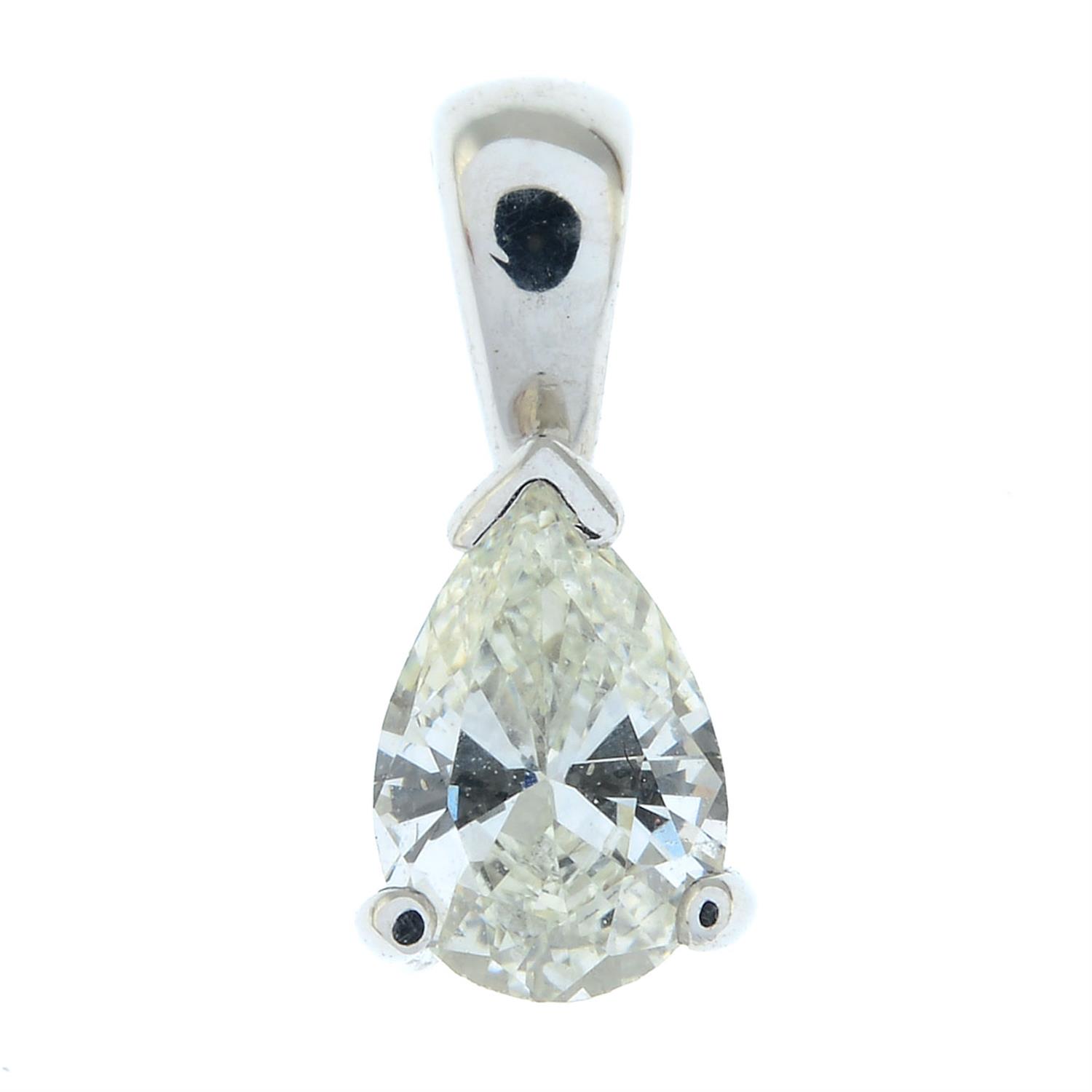 An 18ct gold pear-shape diamond pendant.