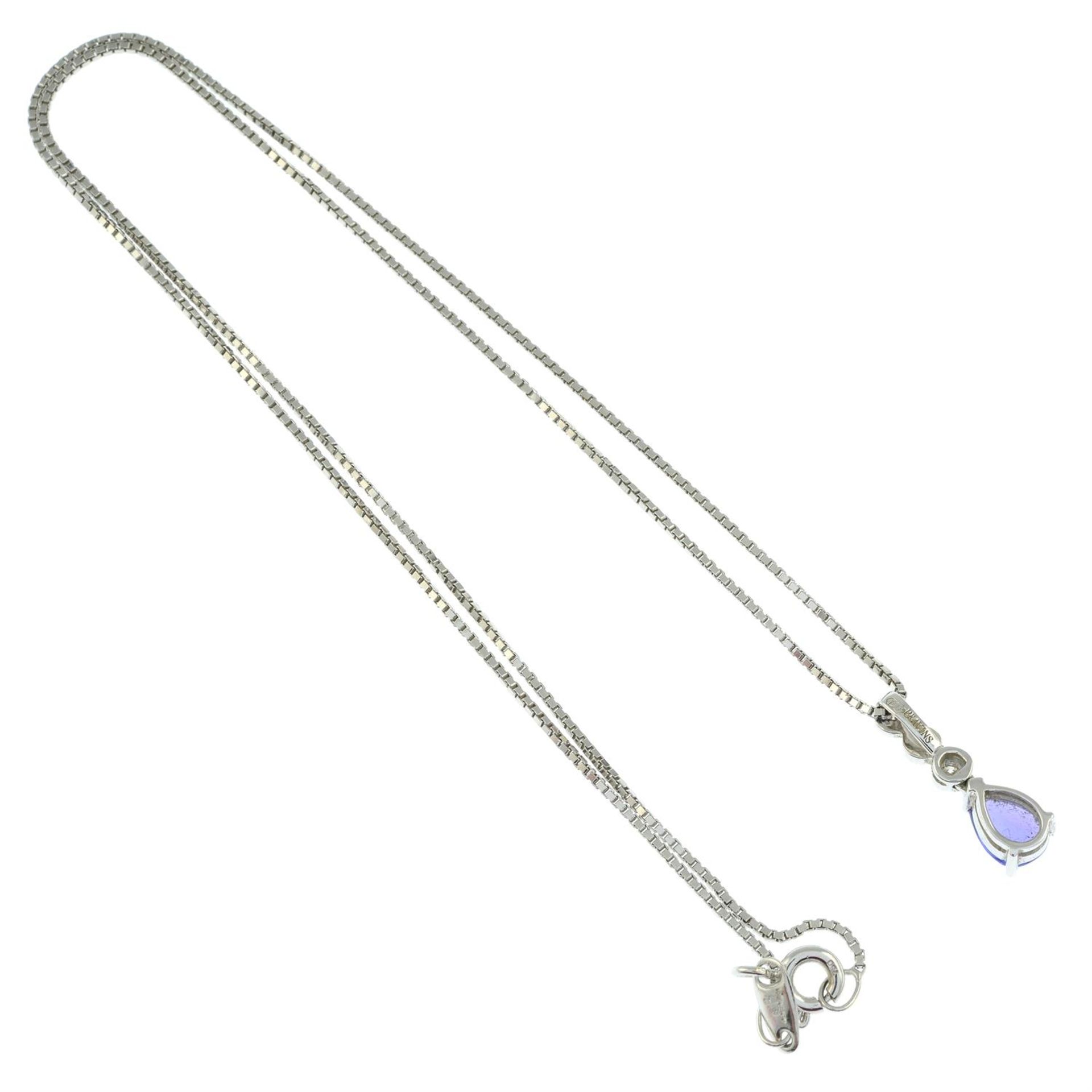 An 18ct gold tanzanite and brilliant-cut diamond pendant, with chain. - Image 2 of 2
