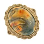 A 1970s 9ct gold moss agate single-stone ring.