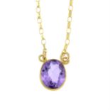 A 9ct gold amethyst single-stone pendant, on chain.