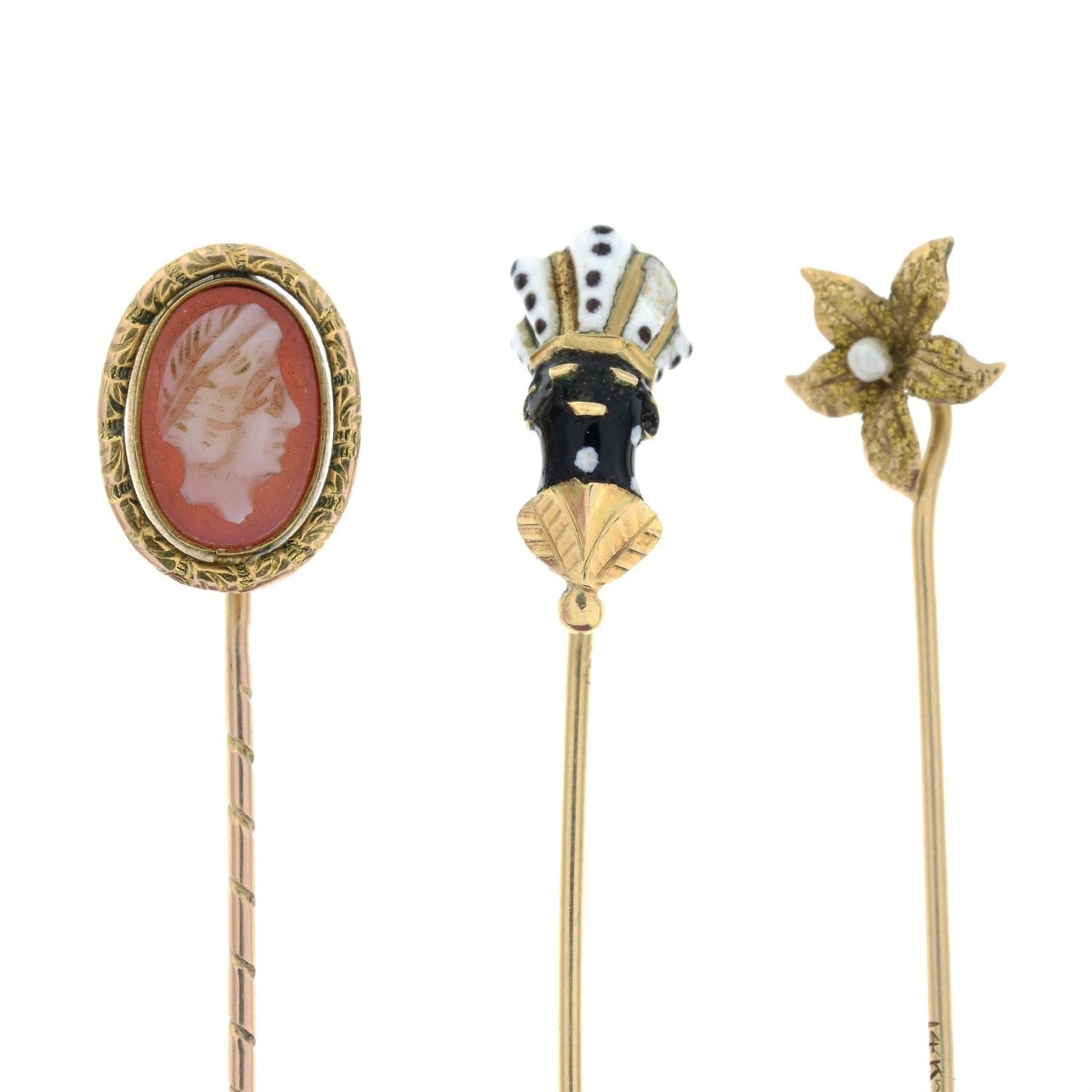 Three early 20th century gem-set stick pins. - Image 2 of 3