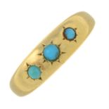 An early 20th century 18ct gold turquoise three-stone ring.