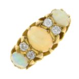 A late Victorian 18ct gold opal and diamond ring.