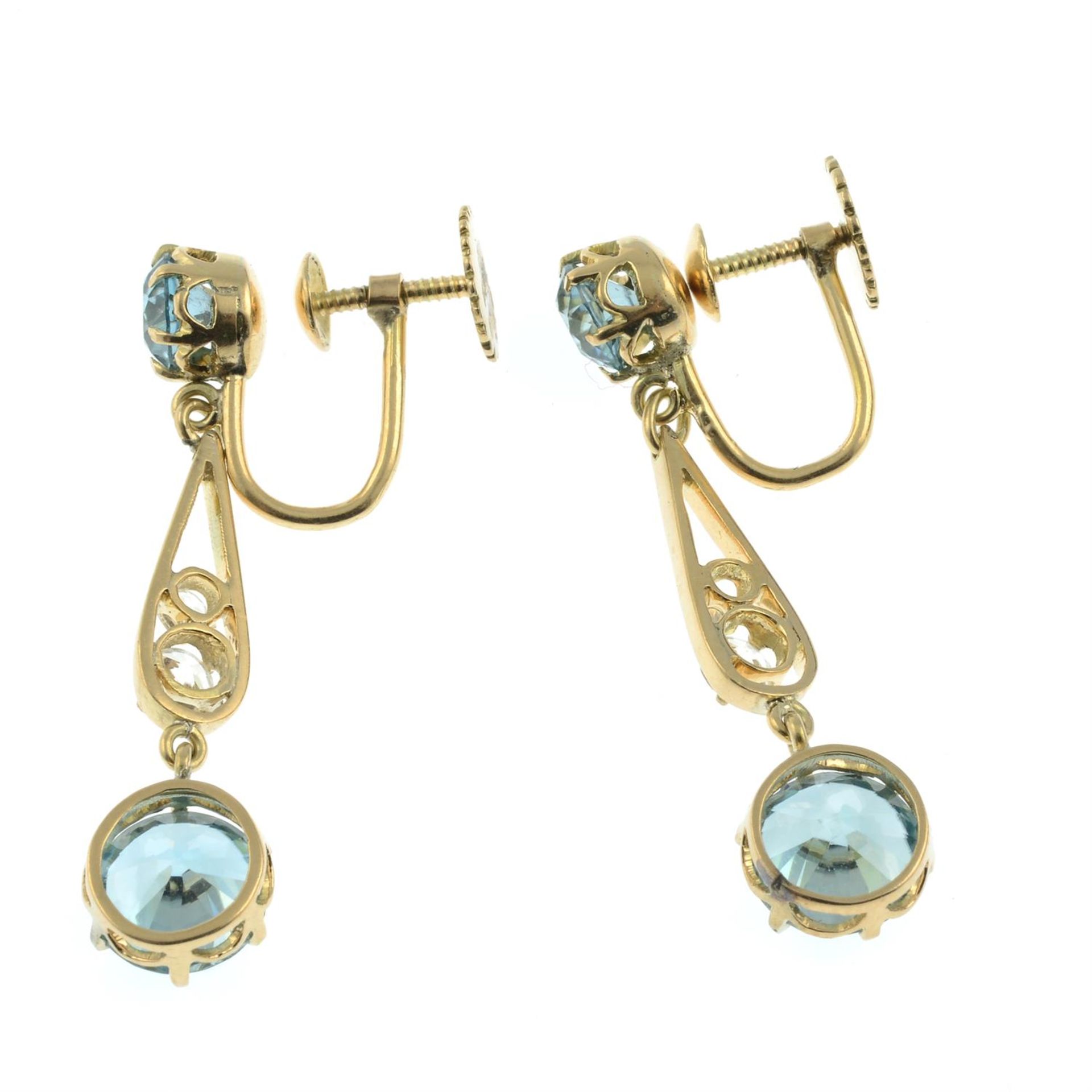 A pair of blue and colourless zircon drop earrings. - Image 2 of 2
