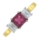 An 18ct gold pink tourmaline and diamond ring.