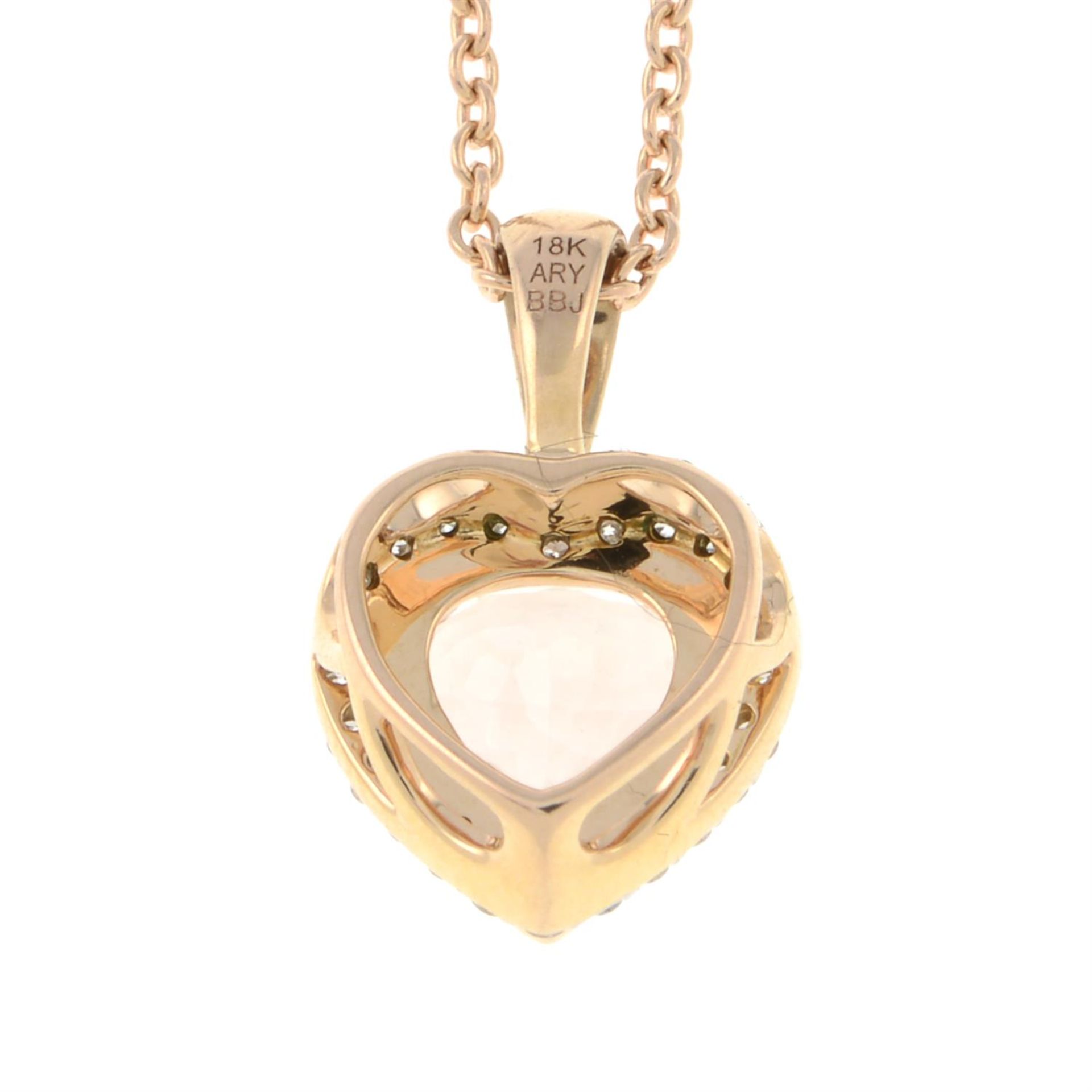 A morganite and diamond heart-shape cluster pendant, with chain. - Image 2 of 3