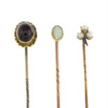 Six late Victorian and early 20th century gem-set stickpins.