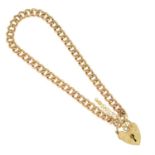 An early 20th century 9ct gold curb-link chain bracelet, with later heart-shape lock clasp.