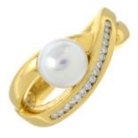 An 18ct gold cultured pearl and diamond dress ring.