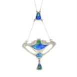 An Edwardian silver enamel necklace, by Charles Horner.